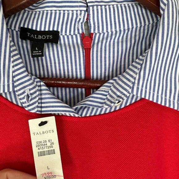 Talbots Red Pique Collared Dress Womens Large NWT Knee Length Preppy Pockets - Picture 6 of 10